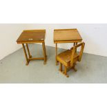 2 CHILDS SCHOOL DESK ALONG WITH A CHILDS SCHOOL CHAIR