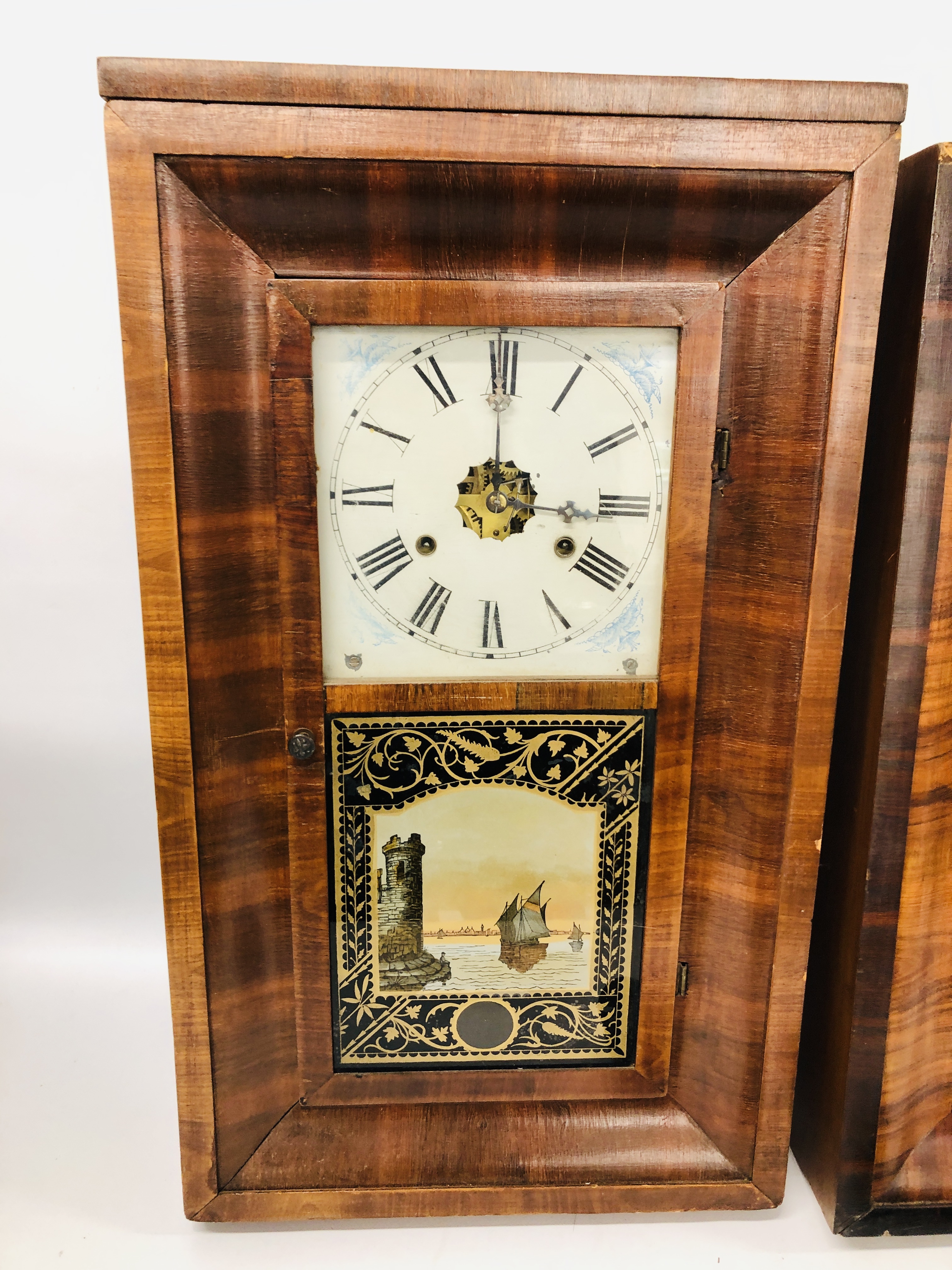 TWO AMERICAN MAHOGANY WALL CLOCKS - ONE JEROME & CO. - Image 6 of 10