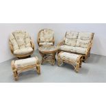 A SIX PIECE DARO LIMITED QUALITY CANE CONSERVATORY SUITE COMPRISING OF TWO SEATER SOFA,