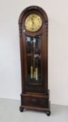 A 1930's WESTMINSTER CHIMING WEIGHT DRIVEN LONG CASE CLOCK HEIGHT 199CM.