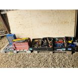 FOUR BOXES OF ASSORTED SHED SUNDRIES TO INCLUDE FIXINGS, QUANTITY OF SOCKETS,