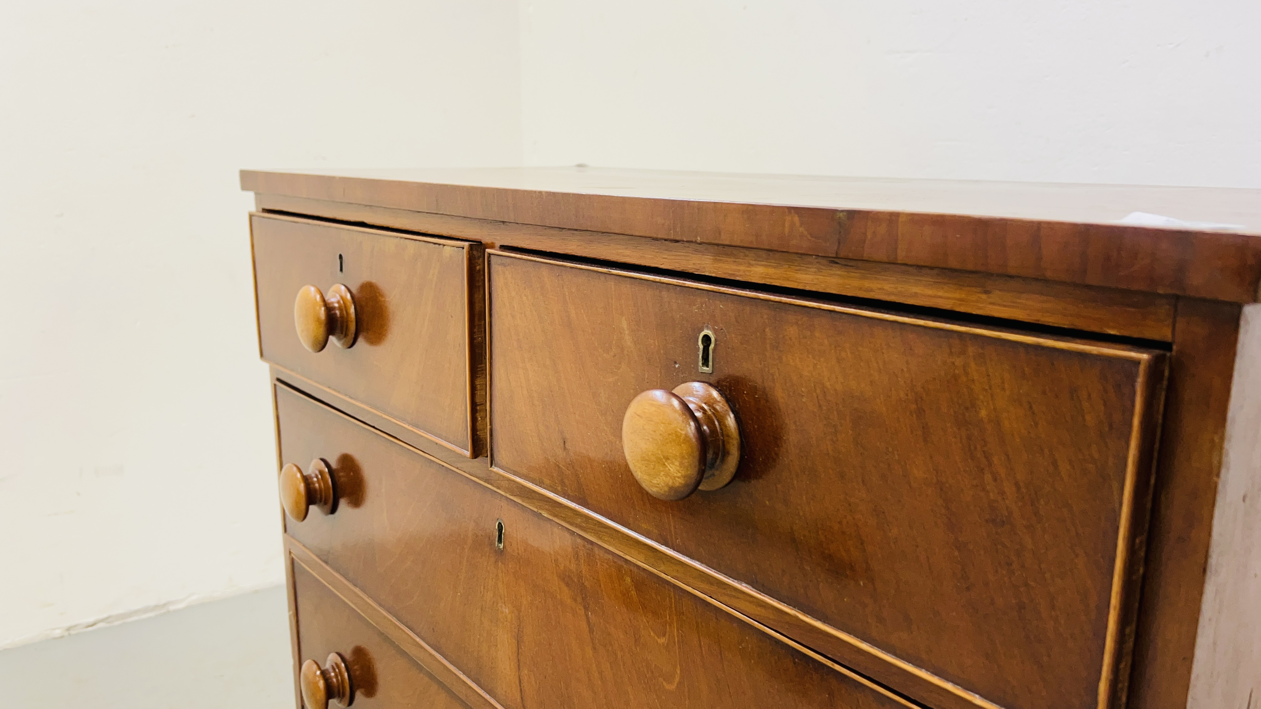 ANTIQUE MAHOGANY TWO OVER THREE CHEST OF DRAWERS - Image 4 of 8