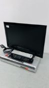 A JOHN LEWIS 19 INCH DIGITAL LED TELEVISION PLUS SONY DVD RECORDER BOTH WITH ORIGINAL REMOTES -