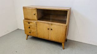 MID CENTURY COMBINATION SIDEBOARD W 122CM, D 46CM, H 102CM.