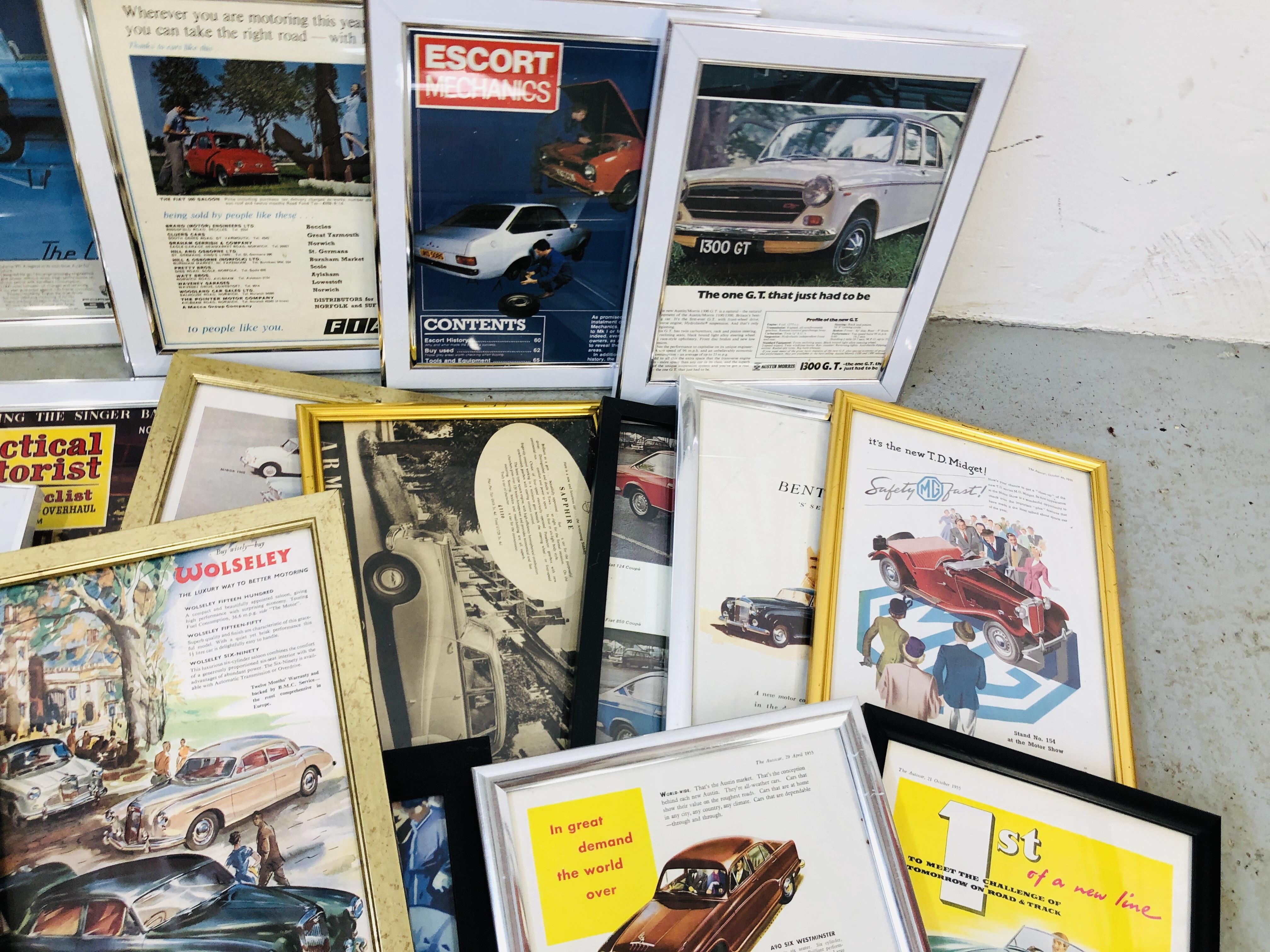 26 FRAMED MOTORING MAGAZINE CUTTINGS FROM THE 1950's AND 60's TO INCLUDE ADVERTS FIAT, - Image 4 of 5