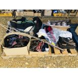 8 BOXES OF HORSE TACK INCLUDING HORSE RUGS, BRIDLES, NUMNAH'S LEATHER STRAPS, TRAVEL BOOTS,