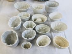 15 X ASSORTED VINTAGE STONEWARE JELLY MOULDS.