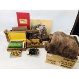 2 X BOXES OF ASSORTED COLLECTABLE'S TO INCLUDE A FUR COAT, TABLE LINEN,