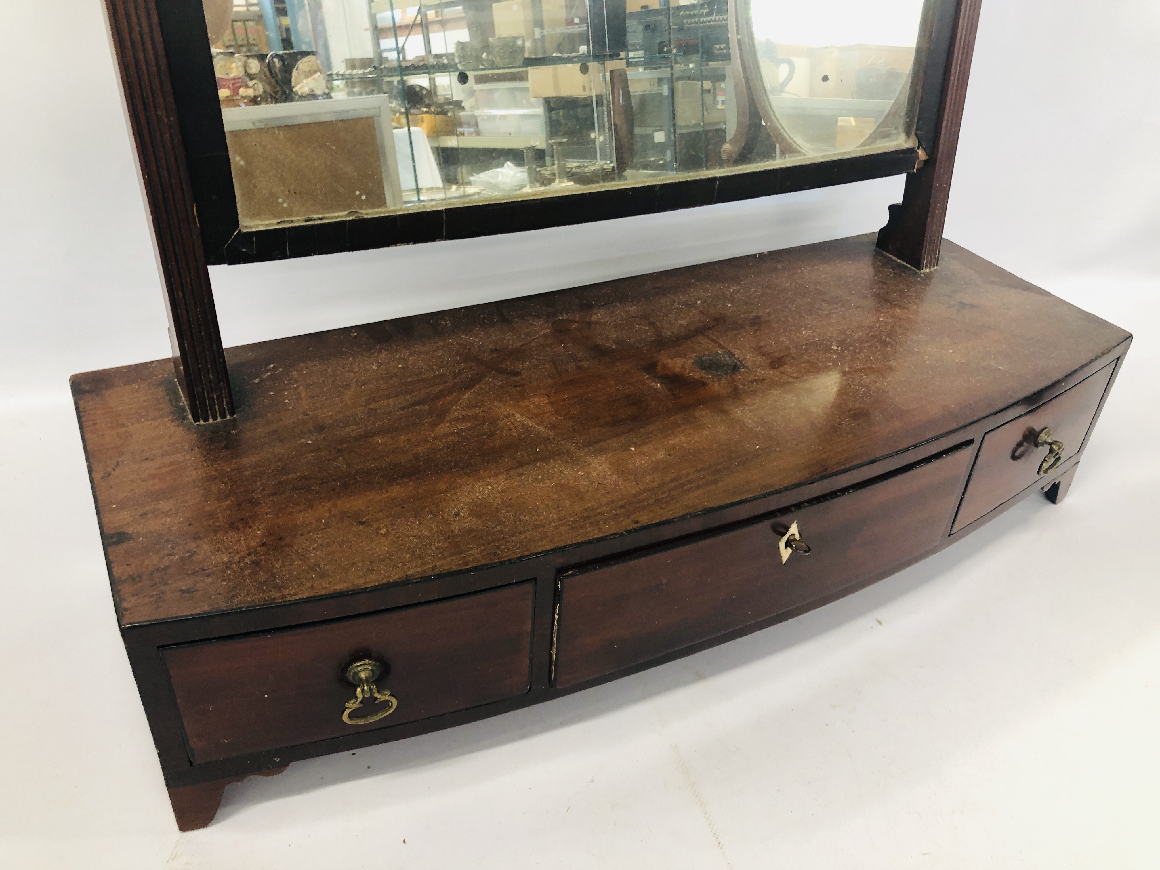 A C19th MAHOGANY THREE DRAWER TOILET MIRROR, A/F, - Image 3 of 13