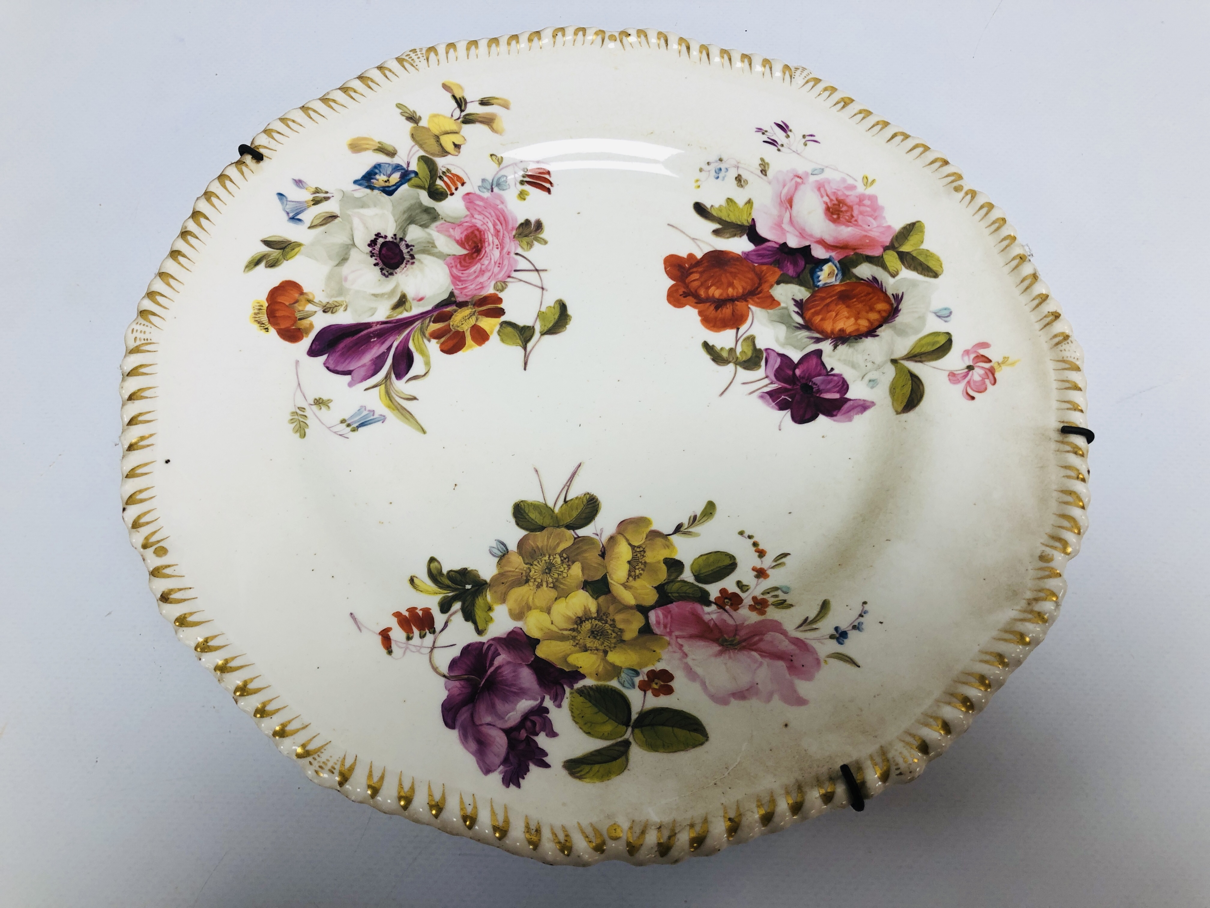 THREE C19th PLATES HAND DECORATED WITH FLOWERS. - Image 2 of 6