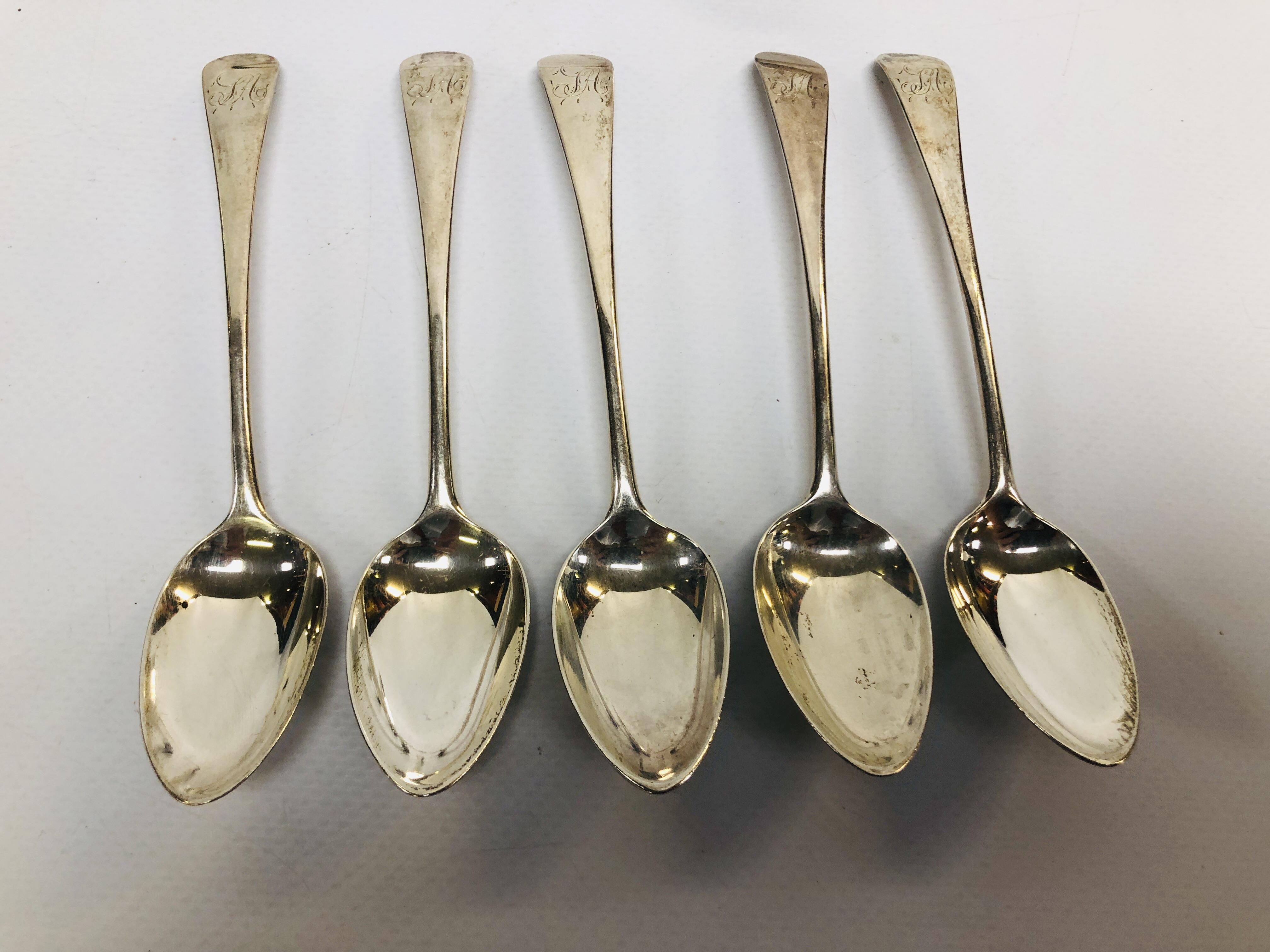 FIVE SILVER GEORGE III TEASPOONS BY PETER, - Image 2 of 8