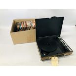 A FIDELITY PORTABLE RECORD PLAYER AND QUANTITY OF 45 RPM RECORDS TO INCLUDE ELVIS,