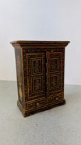 HARDWOOD EASTERN TWO DOOR TWO DRAWER CABINET WITH PAINTED CHASED AND FLOWER DECORATION, W 57CM,