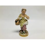 A SAMPSON OF PARIS FIGURE IN DERBY STYLE OF A GIRL WITH A BASKET OF FLOWERS, IMITATION DERBY MARK,