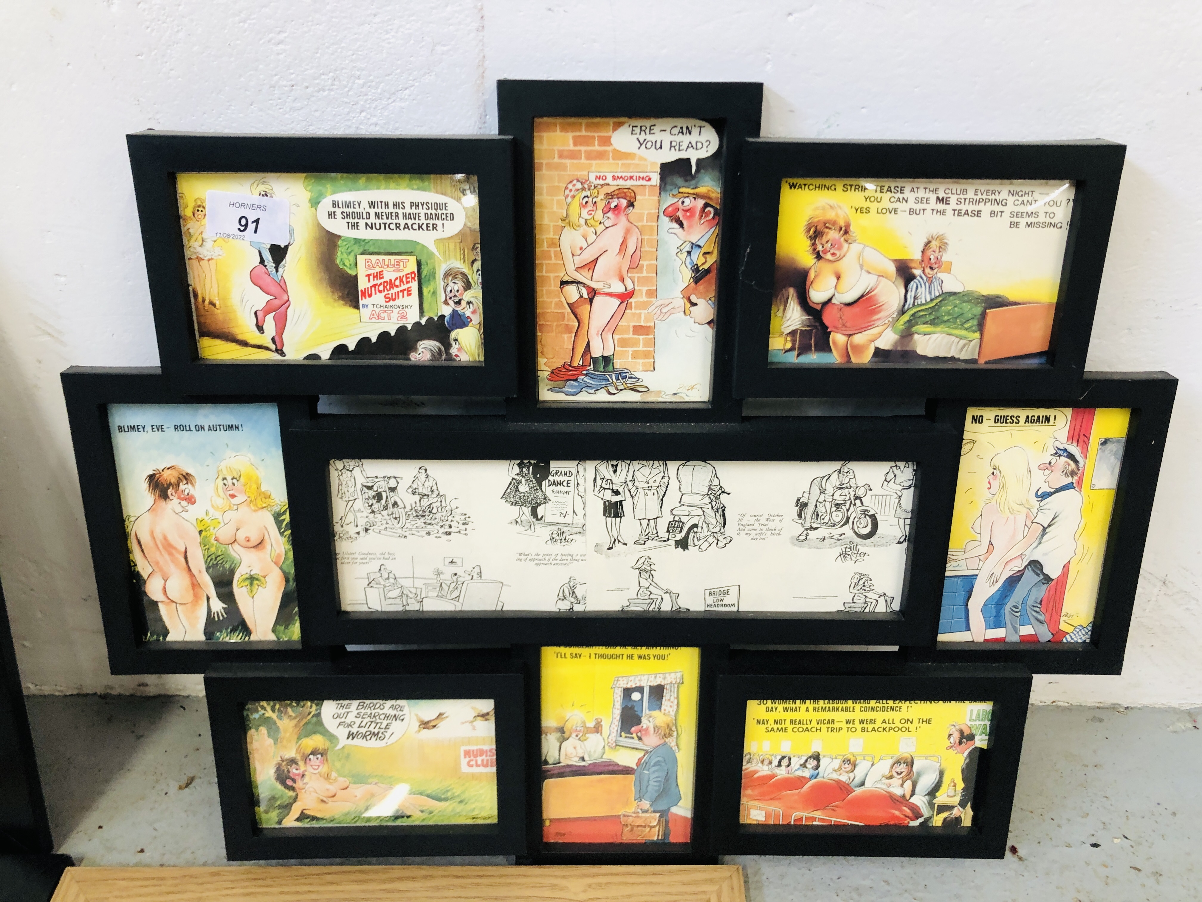 11 FRAMED DISPLAYS OF COMIC NUDE POSTCARDS "BAMFORTH" ETC. - Image 12 of 12