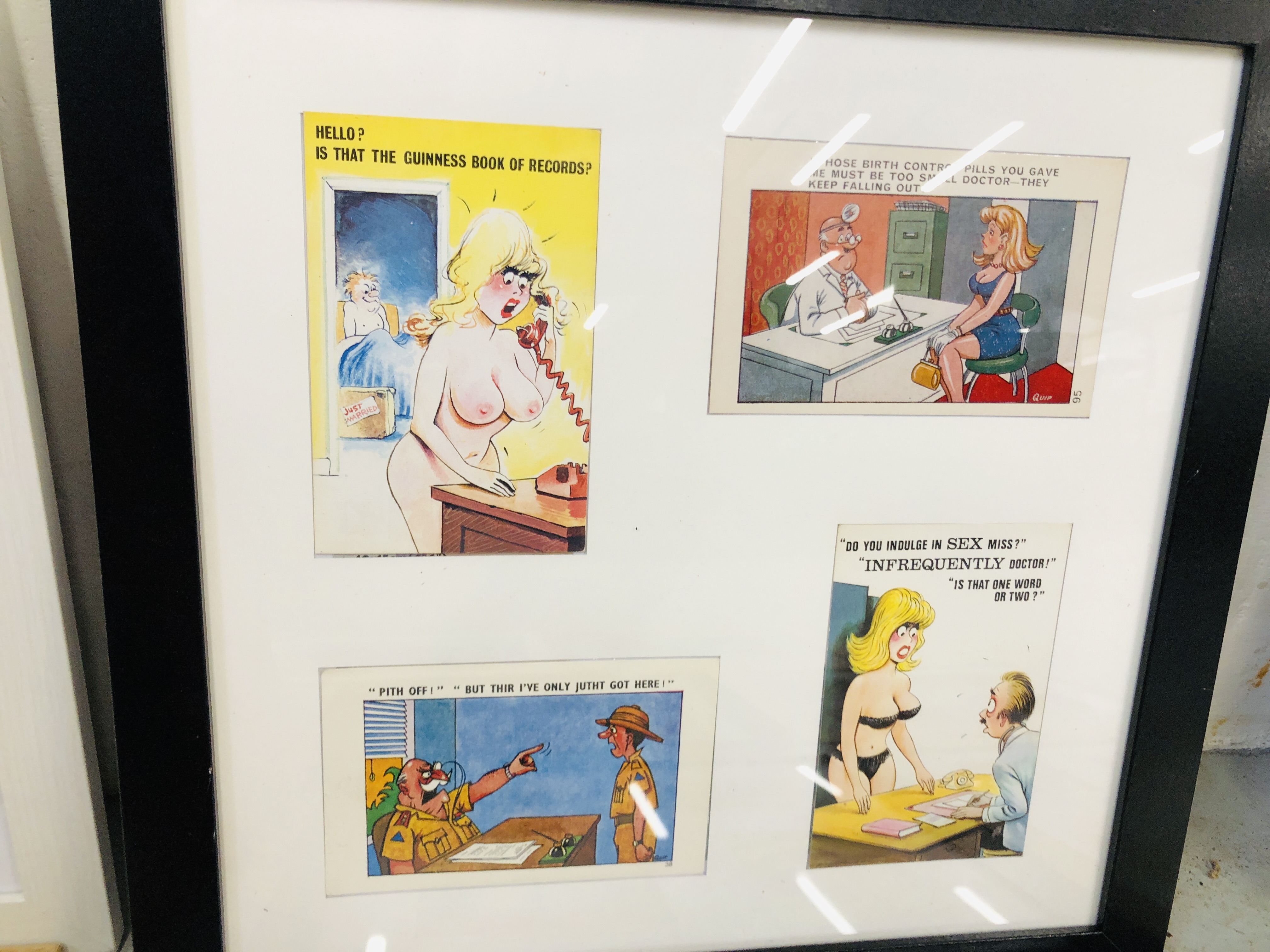 11 FRAMED DISPLAYS OF COMIC NUDE POSTCARDS "BAMFORTH" ETC. - Image 7 of 12