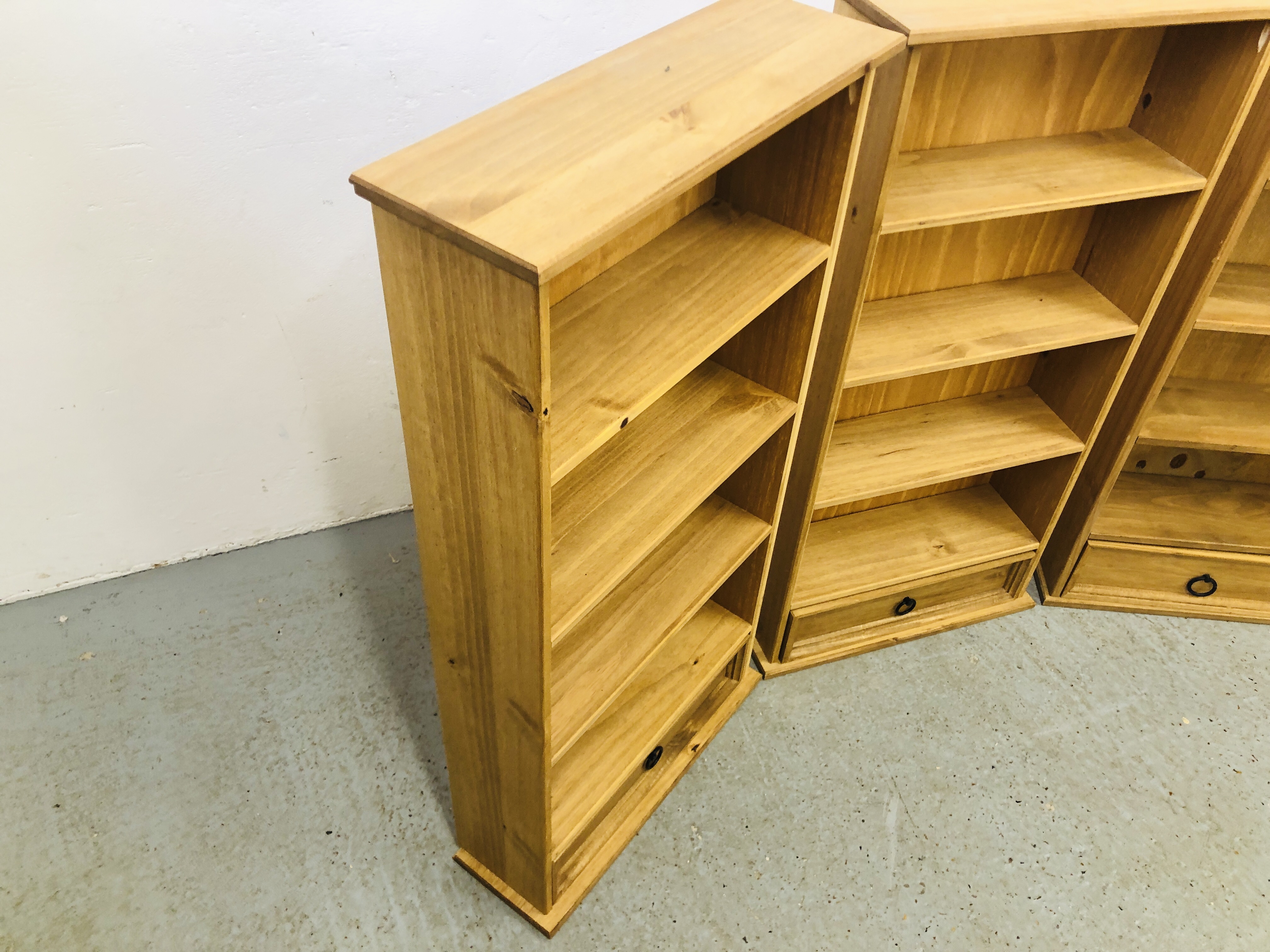 3 X MEXICAN PINE SHELF UNITS WITH DRAWERS TO BASE - EACH W 52.5CM, D 18CM, H 103CM. - Image 4 of 5