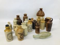 A COLLECTION OF 22 STONE GLAZED BOTTLES TO INCLUDE BULLARD AND SONS NORWICH,