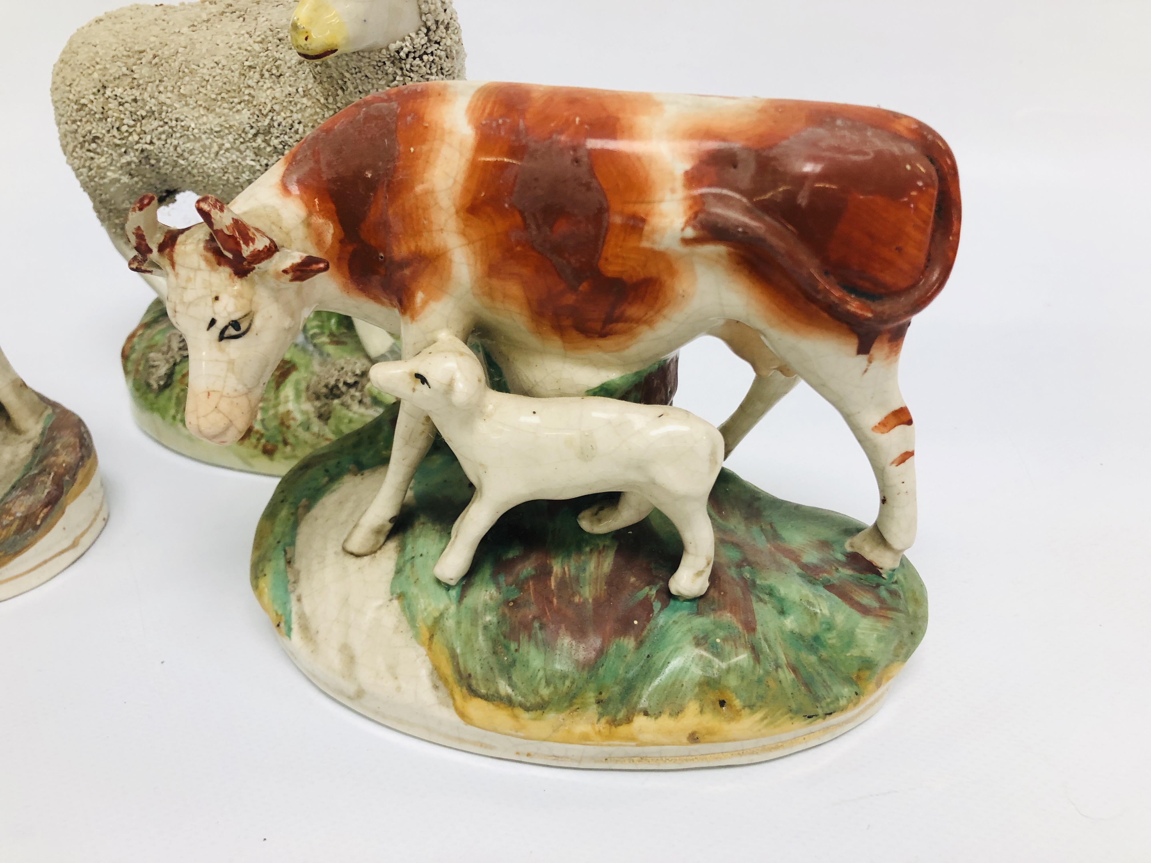 THREE STAFFORDSHIRE MODELS OF COWS AND CALVES, EACH COW HAVING A CALF, - Image 3 of 12