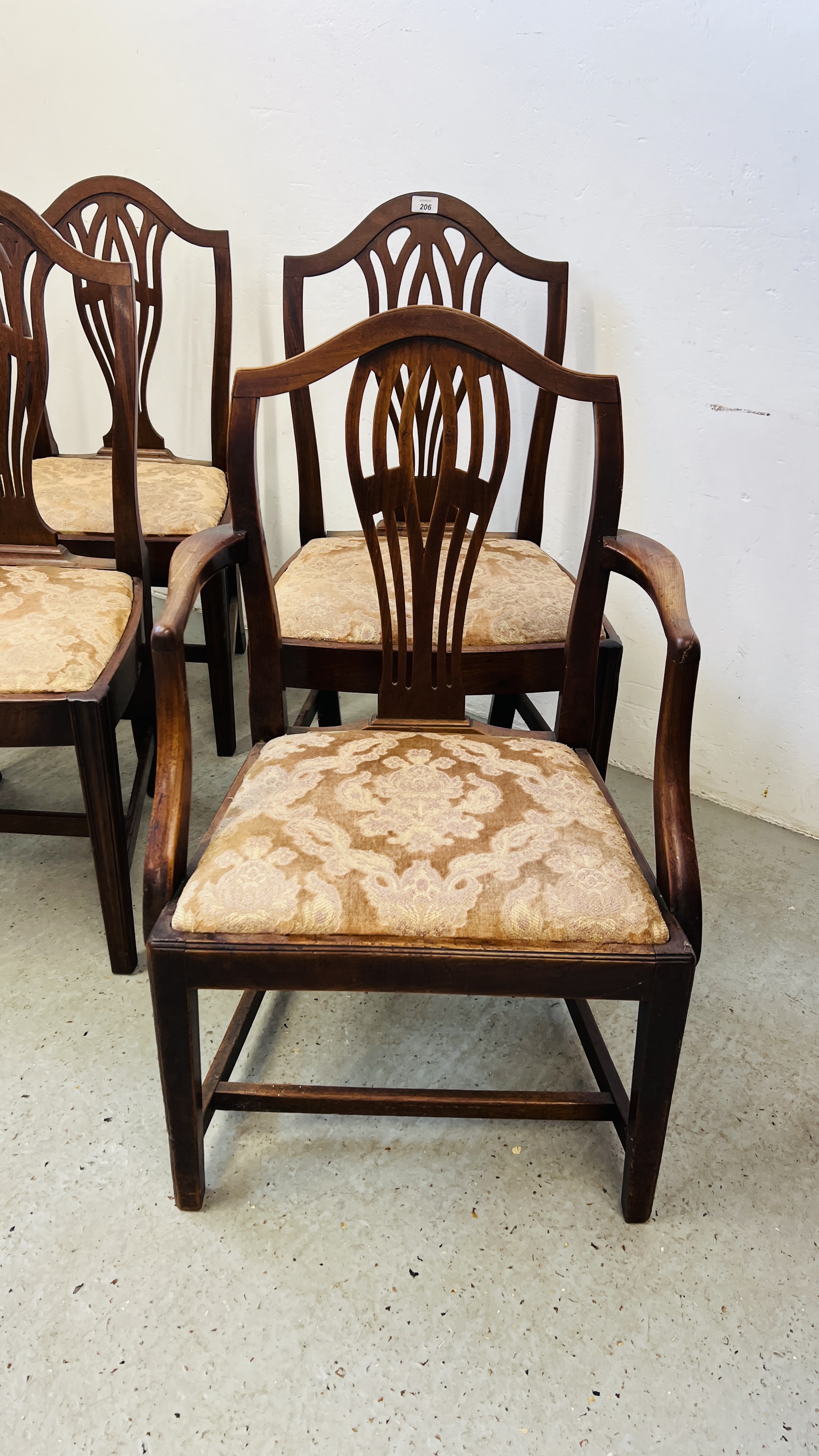 SIX GEORGE III MAHOGANY DINING CHAIRS IN HEPPLEWHITE STYLE (FIVE + ONE), - Image 2 of 10