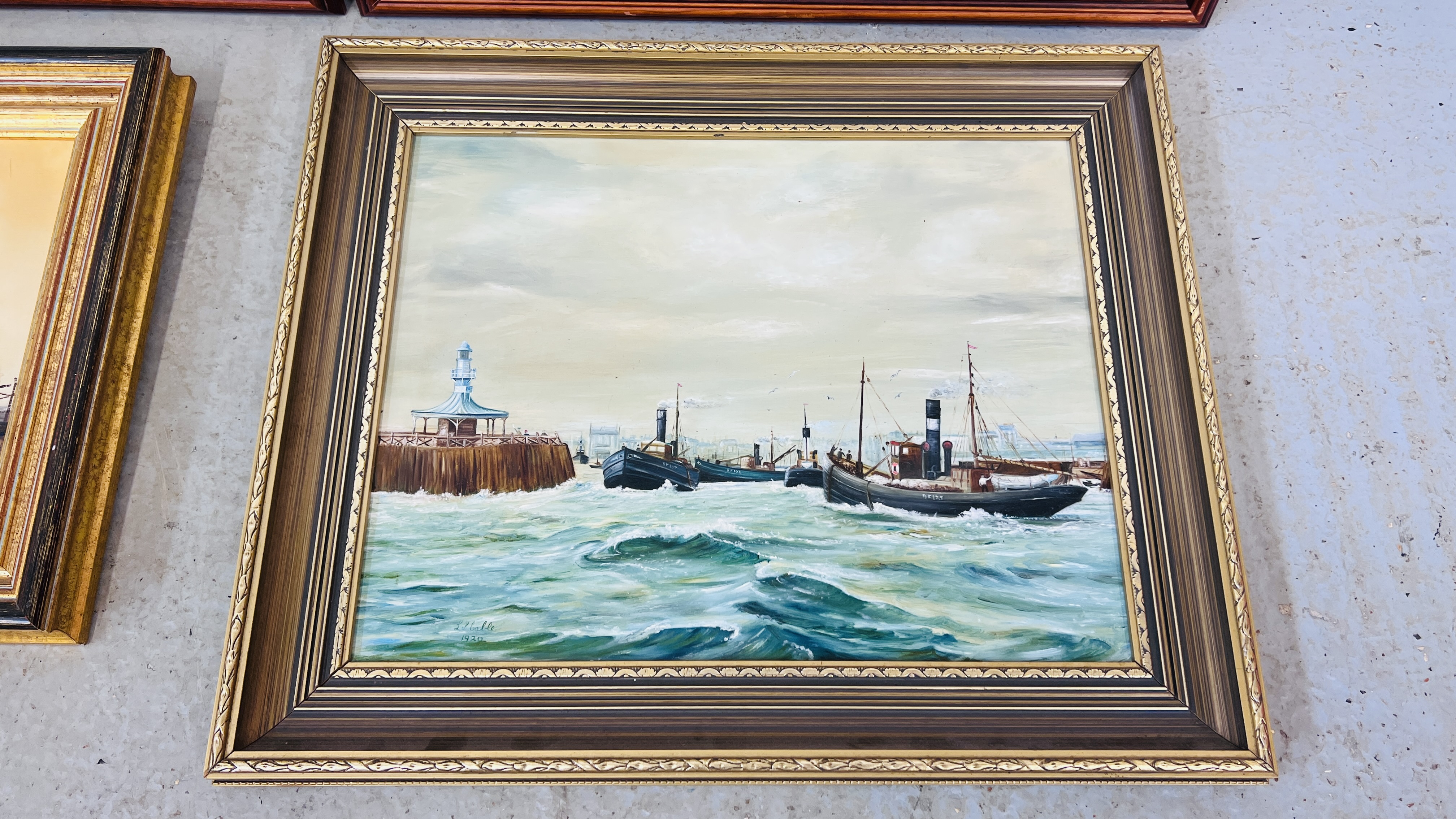 AN ORIGINAL OIL ON BOARD, TRAWLERS BEARING SIGNATURE EDWARD PEARCE WIDTH 39CM. HEIGHT 29CM. - Image 2 of 6