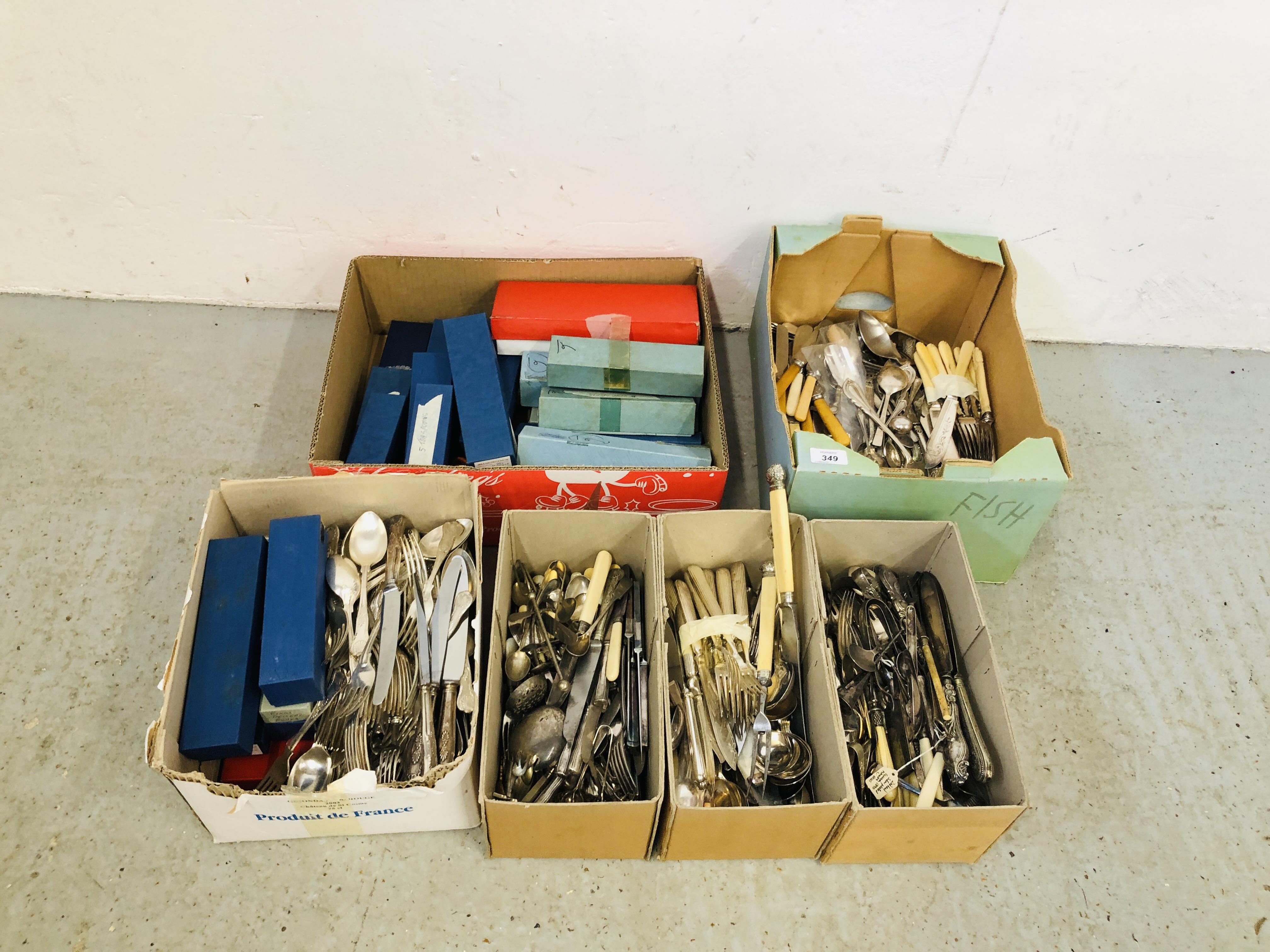 AND EXTENSIVE QUANTITY OF MAINLY SILVER PLATED CUTLERY SOME HAVING SILVER HANDLES TO INCLUDE MANY