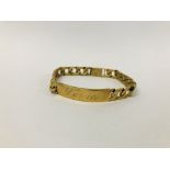 9CT. GOLD ID BRACELET INSCRIBED.