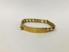 9CT. GOLD ID BRACELET INSCRIBED.