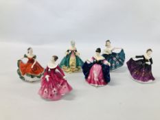SIX ROYAL DOULTON MINATURE FIGURES TO INCLUDE NINETTE HN 3248, SOUTHERN BELLE HN 3244,