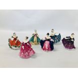 SIX ROYAL DOULTON MINATURE FIGURES TO INCLUDE NINETTE HN 3248, SOUTHERN BELLE HN 3244,