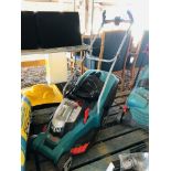 A BOSCH ROTAK 43 Li ERGOFLEX 36 VOLT CORDLESS ROTARY LAWN MOWER COMPLETE WITH CHARGER AND GRASS