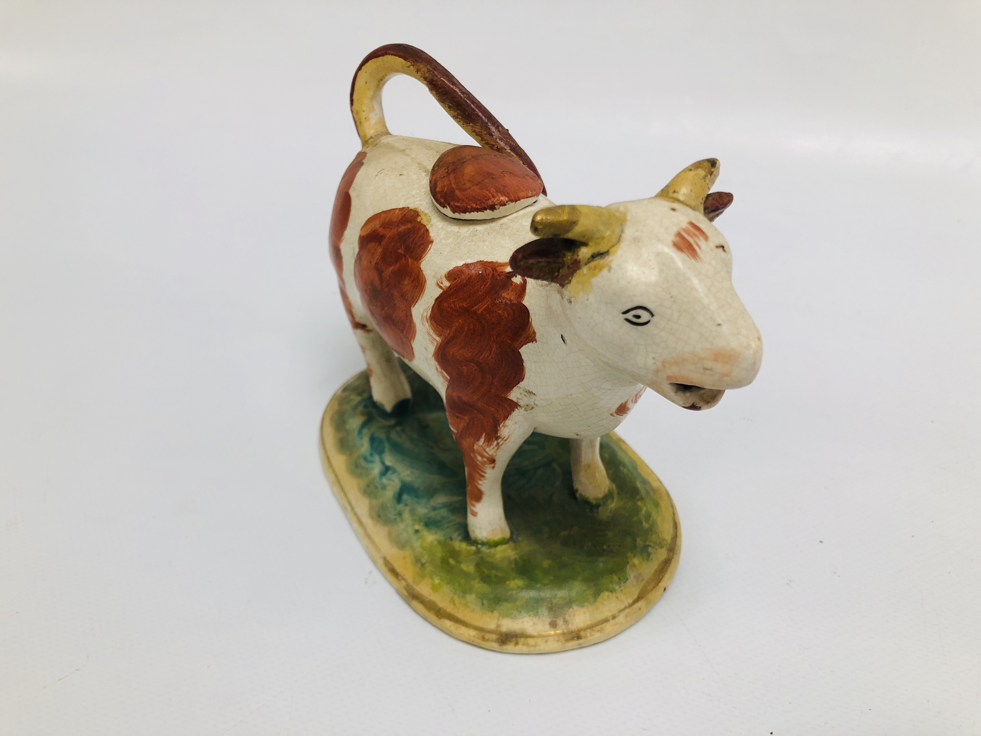 A WHIELDON STYLE COW CREAMER, c.1790, RETAINING COVER, L 17. - Image 2 of 15