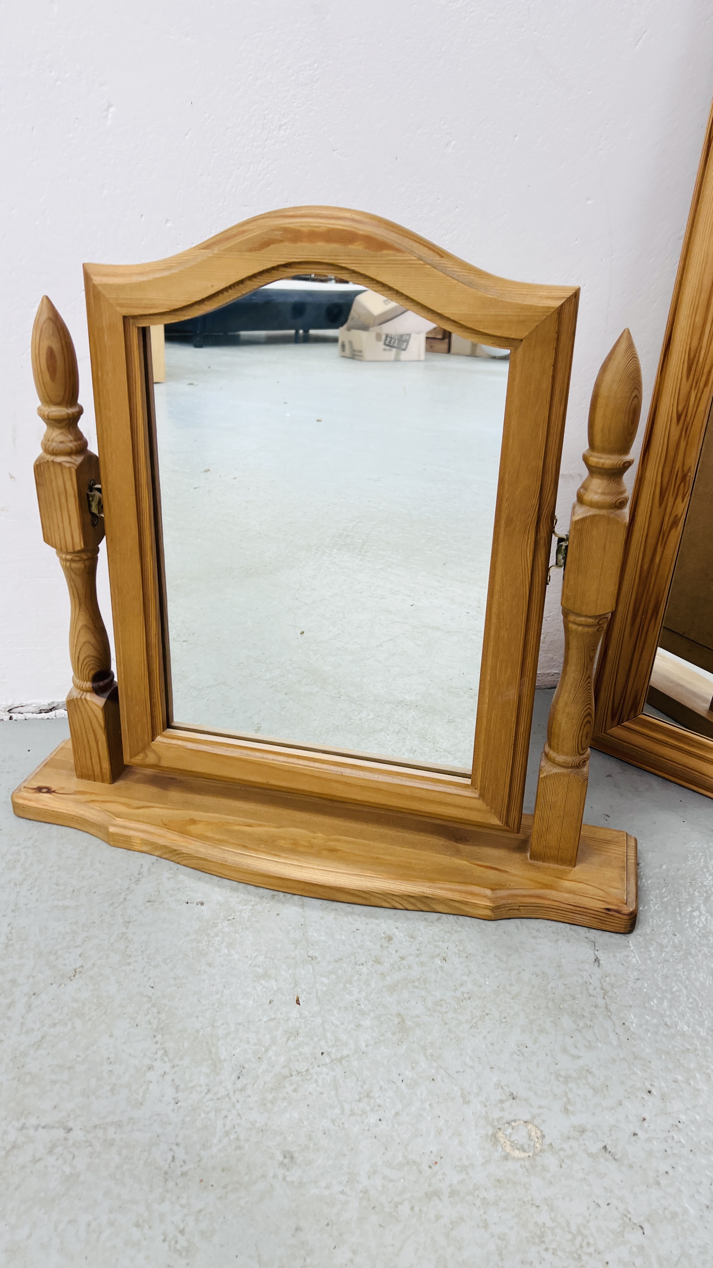 TWO WAXED PINE SWINGING VANITY MIRRORS, - Image 4 of 9