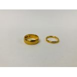 TWO X 22CT. GOLD WEDDING BANDS.