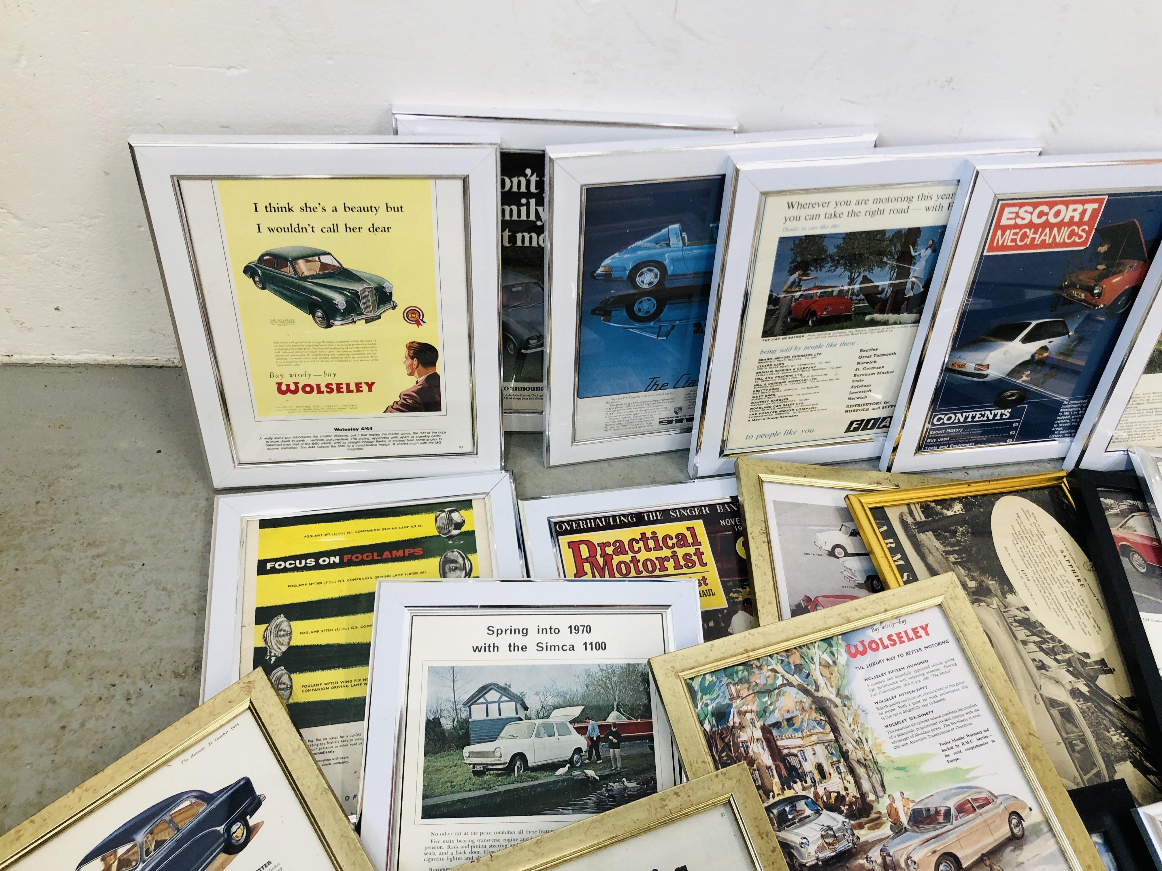 26 FRAMED MOTORING MAGAZINE CUTTINGS FROM THE 1950's AND 60's TO INCLUDE ADVERTS FIAT, - Image 3 of 5