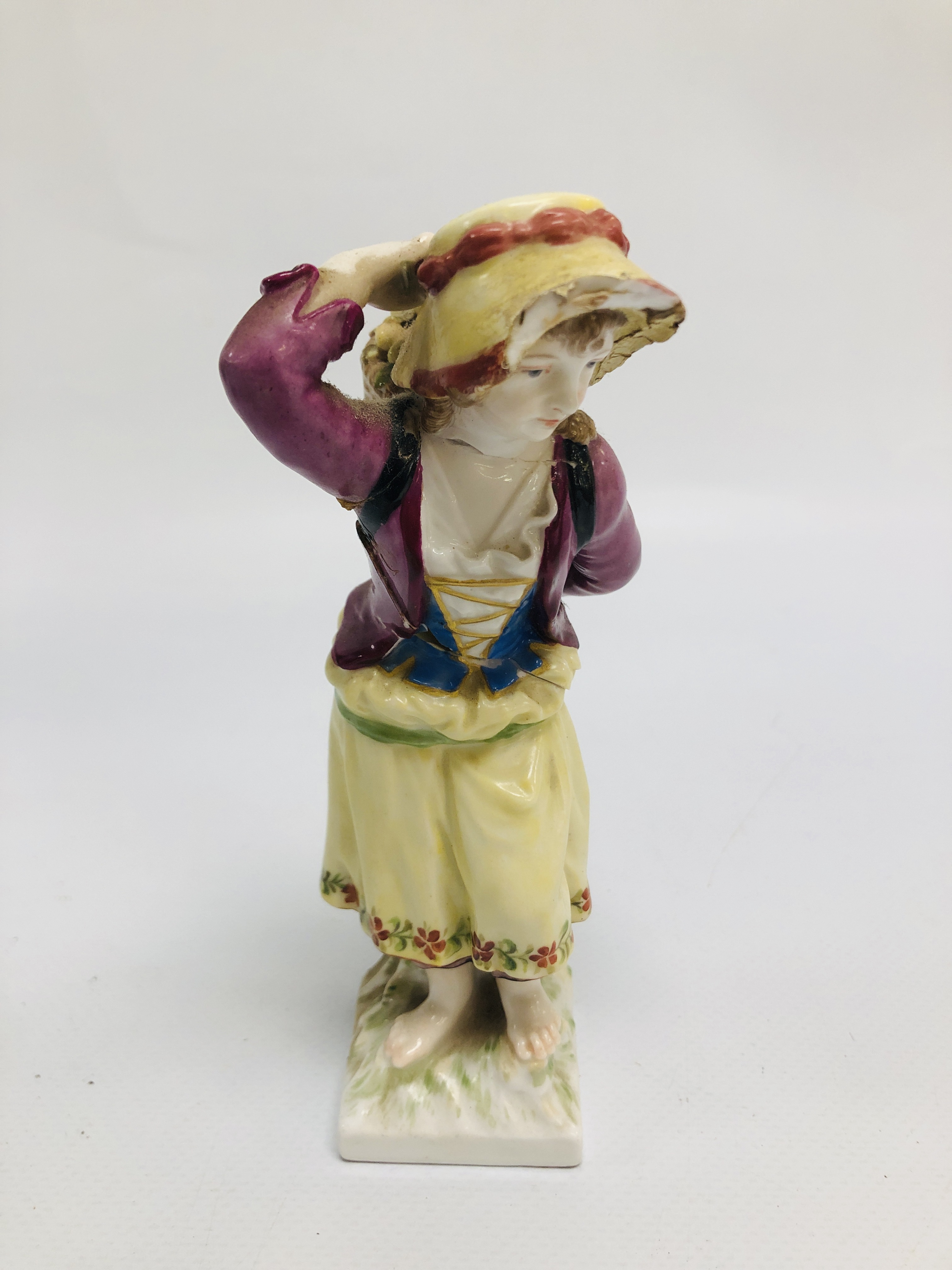 A PAIR OF GERMAN KPN FIGURES OF A GIRL CARRYING FRUIT AND A BOY WITH GRAPES H 14CM A/F. - Image 10 of 18
