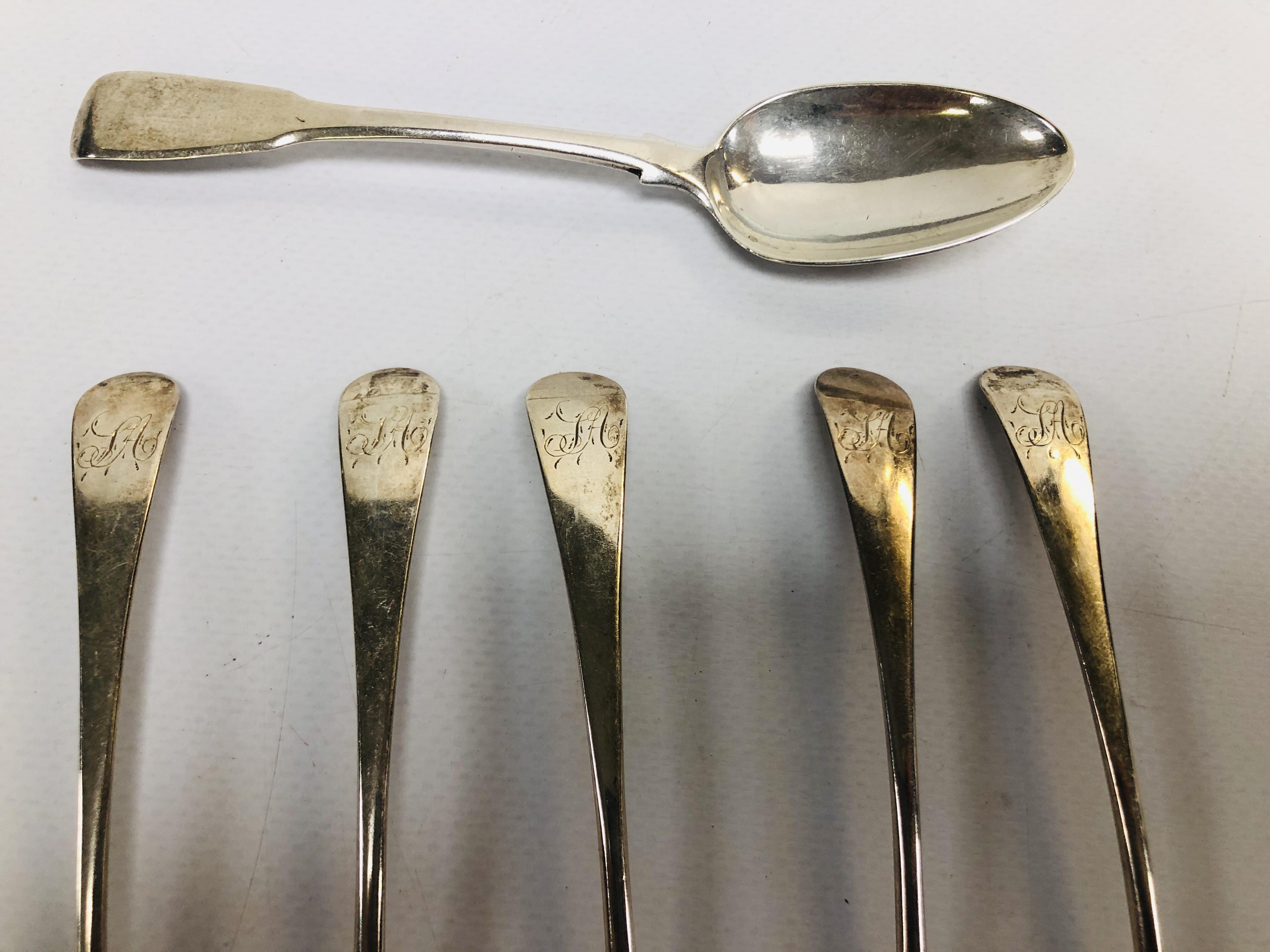 FIVE SILVER GEORGE III TEASPOONS BY PETER, - Image 3 of 8