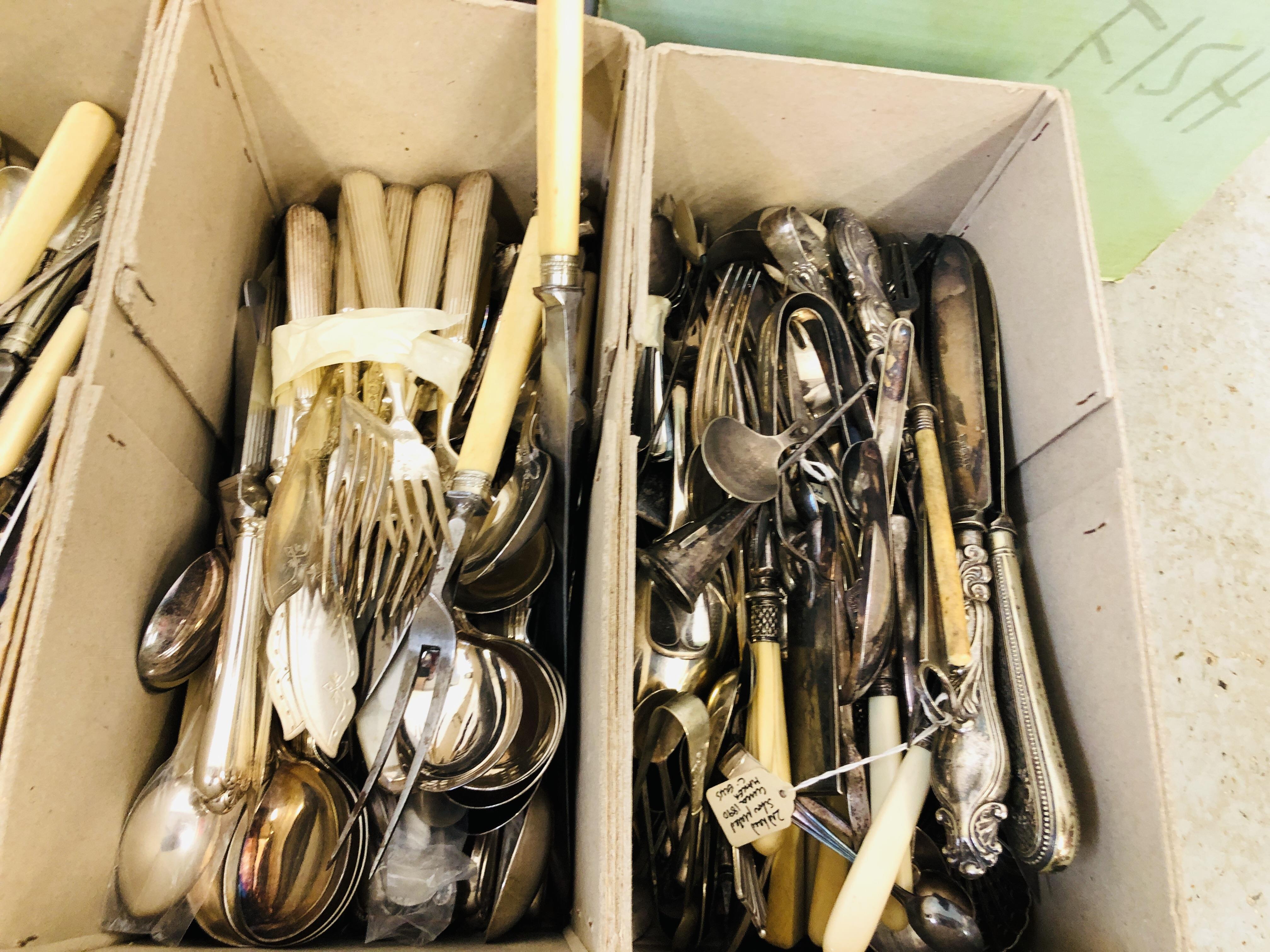 AND EXTENSIVE QUANTITY OF MAINLY SILVER PLATED CUTLERY SOME HAVING SILVER HANDLES TO INCLUDE MANY - Image 2 of 5