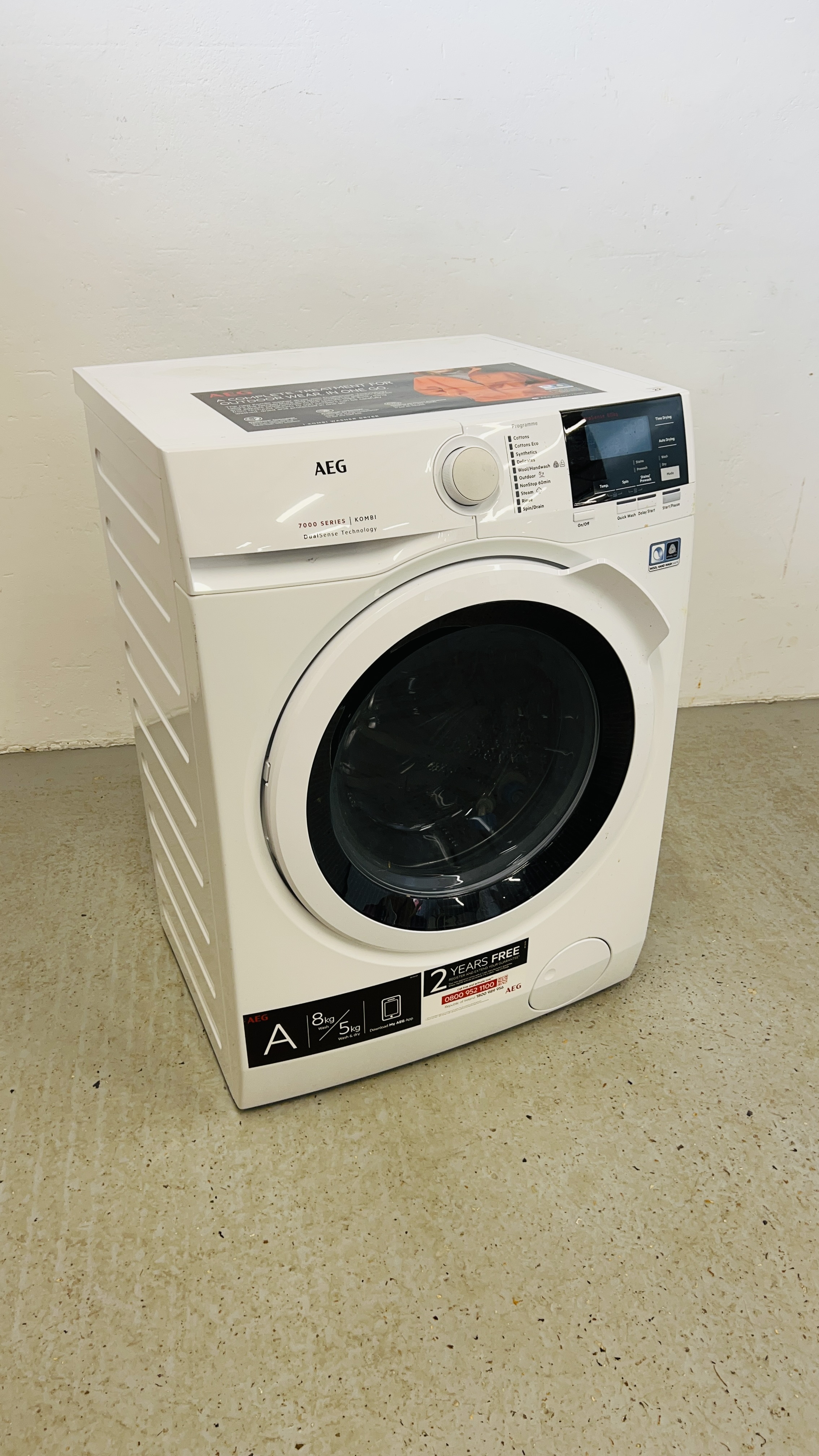 AEG 7000 SERIES KOMBI WASHER DRYER 8KG, DUALSENSE TECHNOLOGY - SOLD AS SEEN.