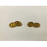 PAIR OF YELLOW METAL INITIALED CUFF LINKS.
