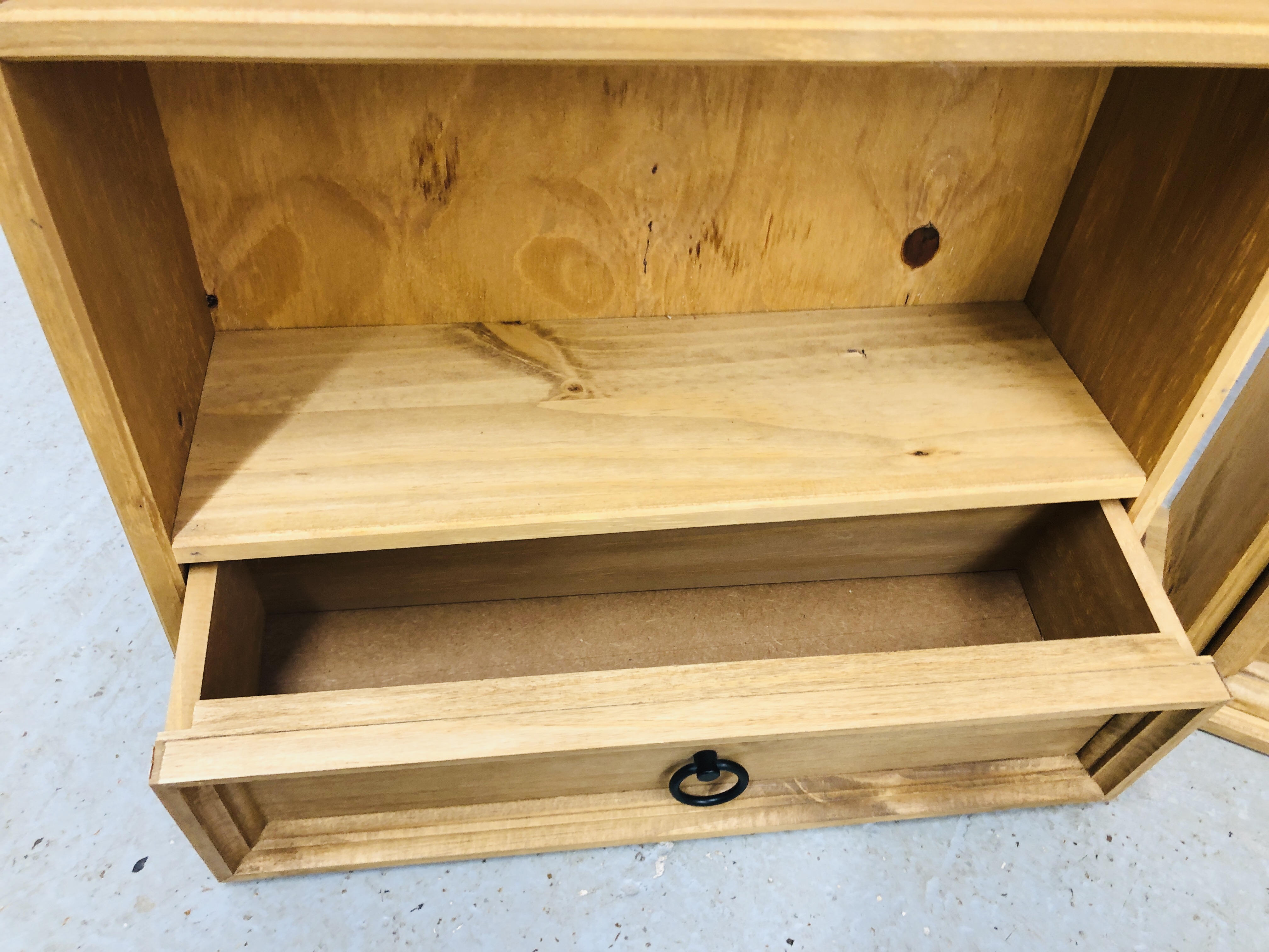 3 X MEXICAN PINE SHELF UNITS WITH DRAWERS TO BASE - EACH W 52.5CM, D 18CM, H 103CM. - Image 5 of 5