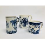 A WORCESTER BLUE AND WHITE TANKARD,
