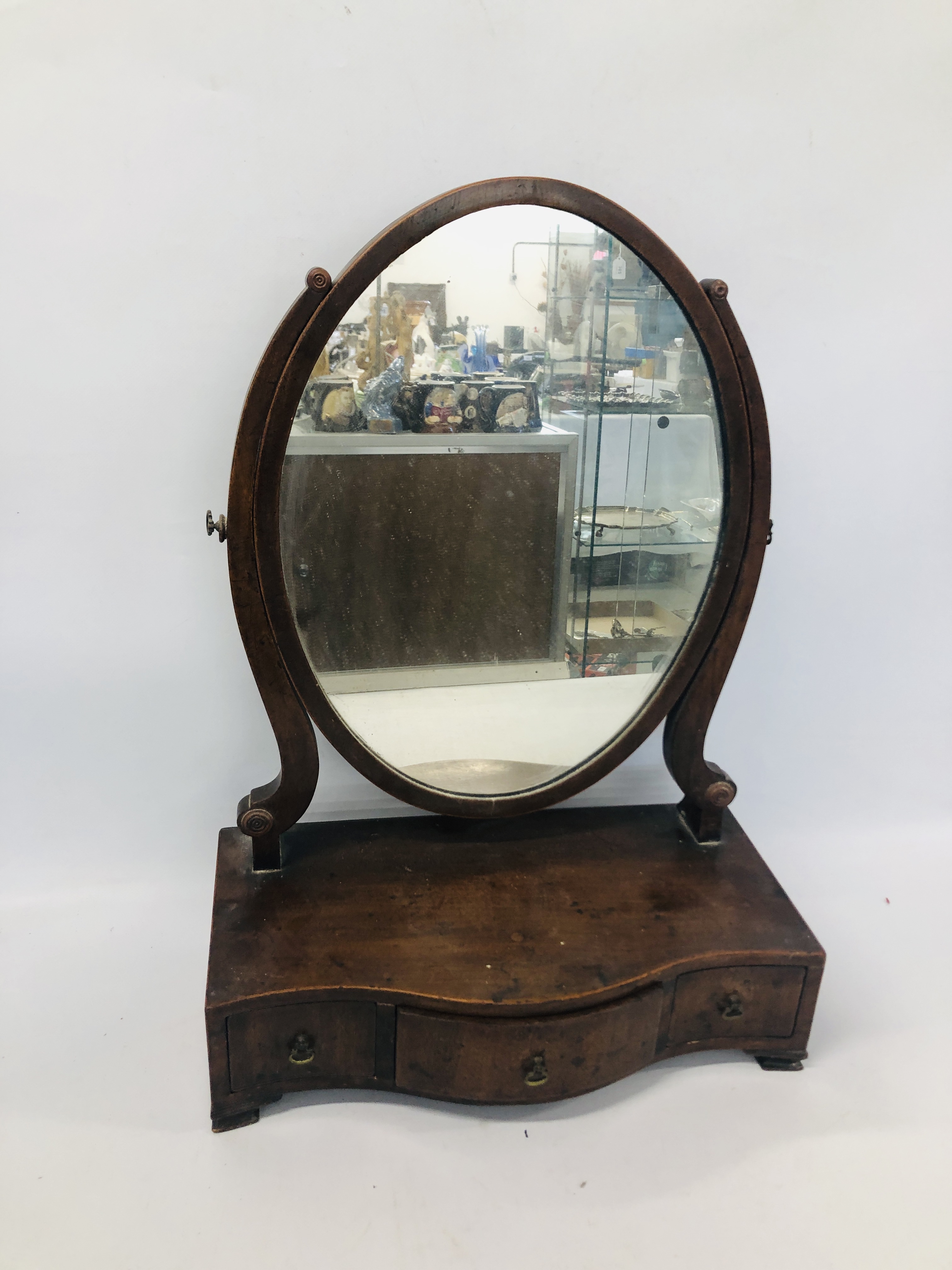 A C19th MAHOGANY THREE DRAWER TOILET MIRROR, A/F, - Image 8 of 13