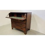 A GEORGE III MAHOGANY SECRETAIRE CHEST, W 109CM.