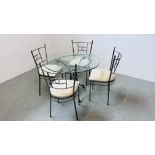 MODERN DESIGNER METAL CRAFT DINING TABLE WITH CIRCULAR GLASS TOP DIA. 96CM.