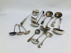 COLLECTION OF THIRTEEN SILVER PLATED LADLES OF VARYING DESIGNS