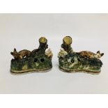 A PAIR OF UNUSUAL STAFFORDSHIRE MODELS OF A FOX AND RABBIT, W 10CM, A/F.