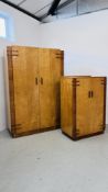 A 1930's ART DECO MAPLE FINISH WARDROBE AND MATCHING TALLBOY (WARDROBE W 123CM, D 53CM, H 185CM.