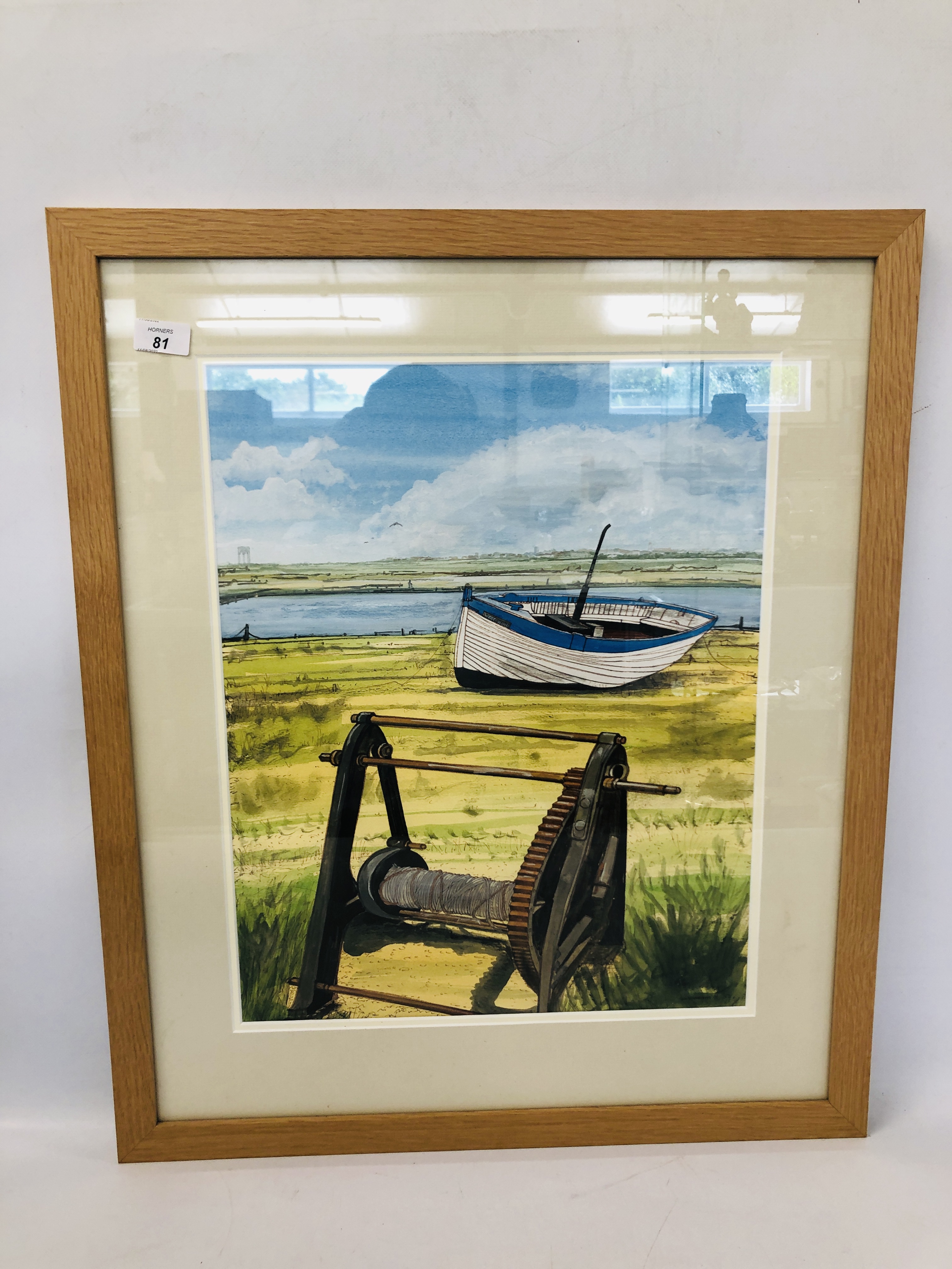 A FRAMED AND MOUNTED WATERCOLOUR "LOOKING TOWARDS SOUTHWOLD" 1997 BEARING SIGNATURE PAUL BENNETT