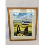 A FRAMED AND MOUNTED WATERCOLOUR "LOOKING TOWARDS SOUTHWOLD" 1997 BEARING SIGNATURE PAUL BENNETT